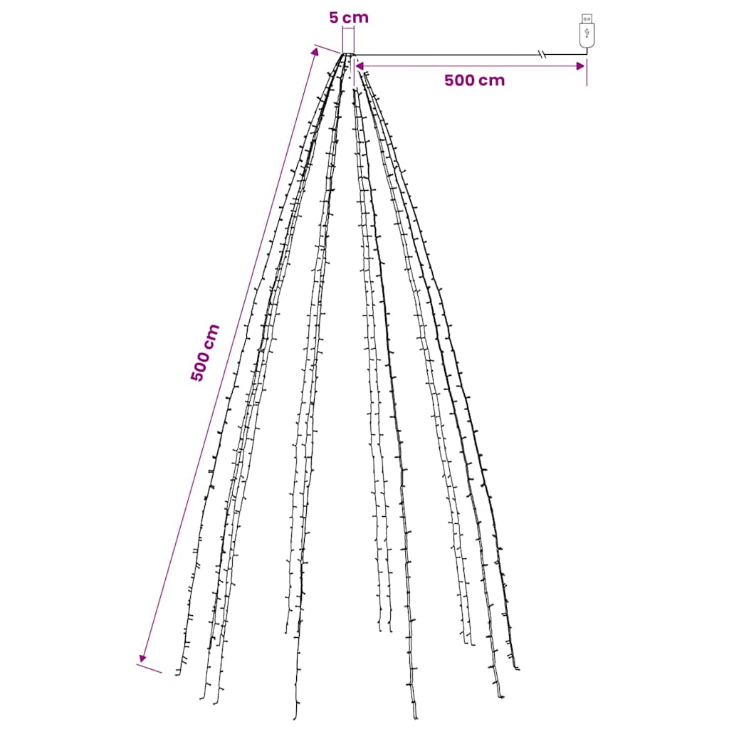 328896 vidaXL Tree Lights with 500 LEDs Cold White 500 cm Indoor Outdoor