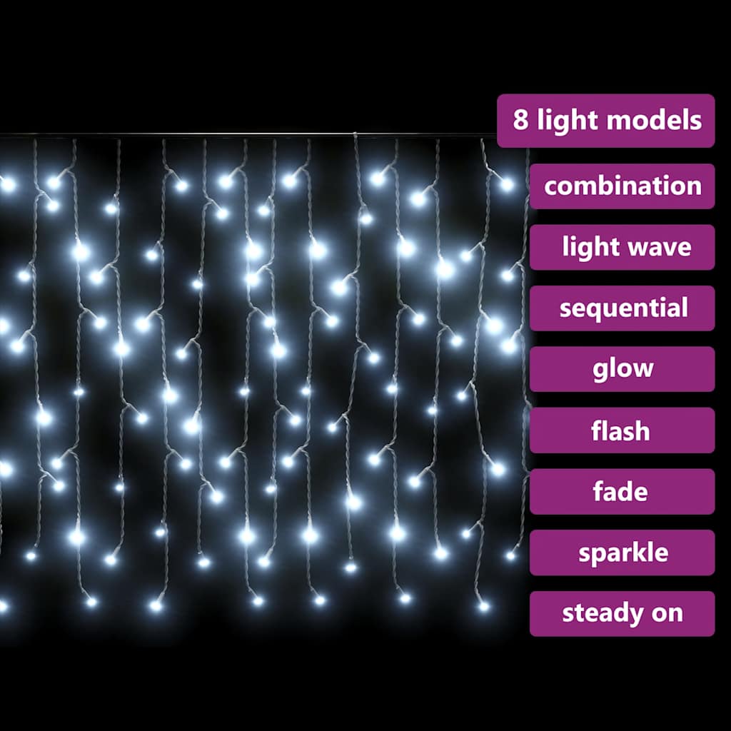328911 vidaXL LED Curtain Icicle Lights 10m 400 LED Cold White 8 Function
