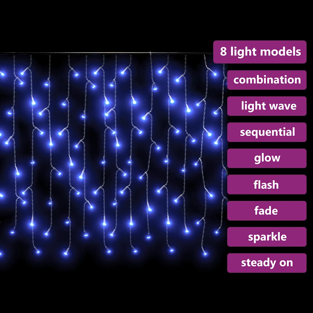 328913 vidaXL LED Curtain Icicle Lights 10m 400 LED Blue 8 Function