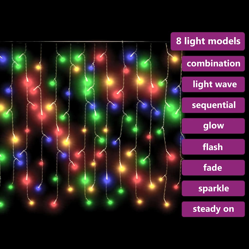328915 vidaXL LED Curtain Icicle Lights 10m 400 LED Colourful 8 Function