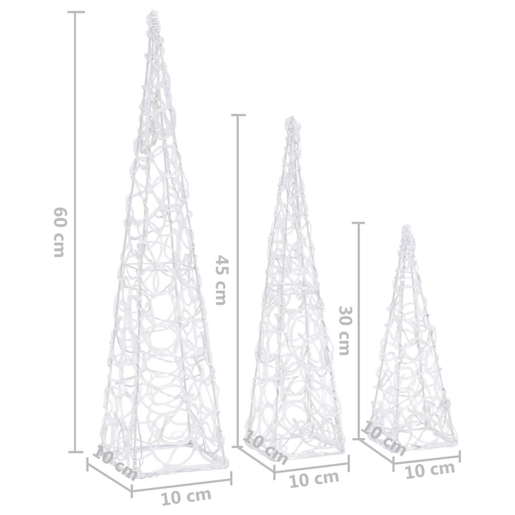 vidaXL Acrylic Decorative LED Light Cone Set Blue 30/45/60cm