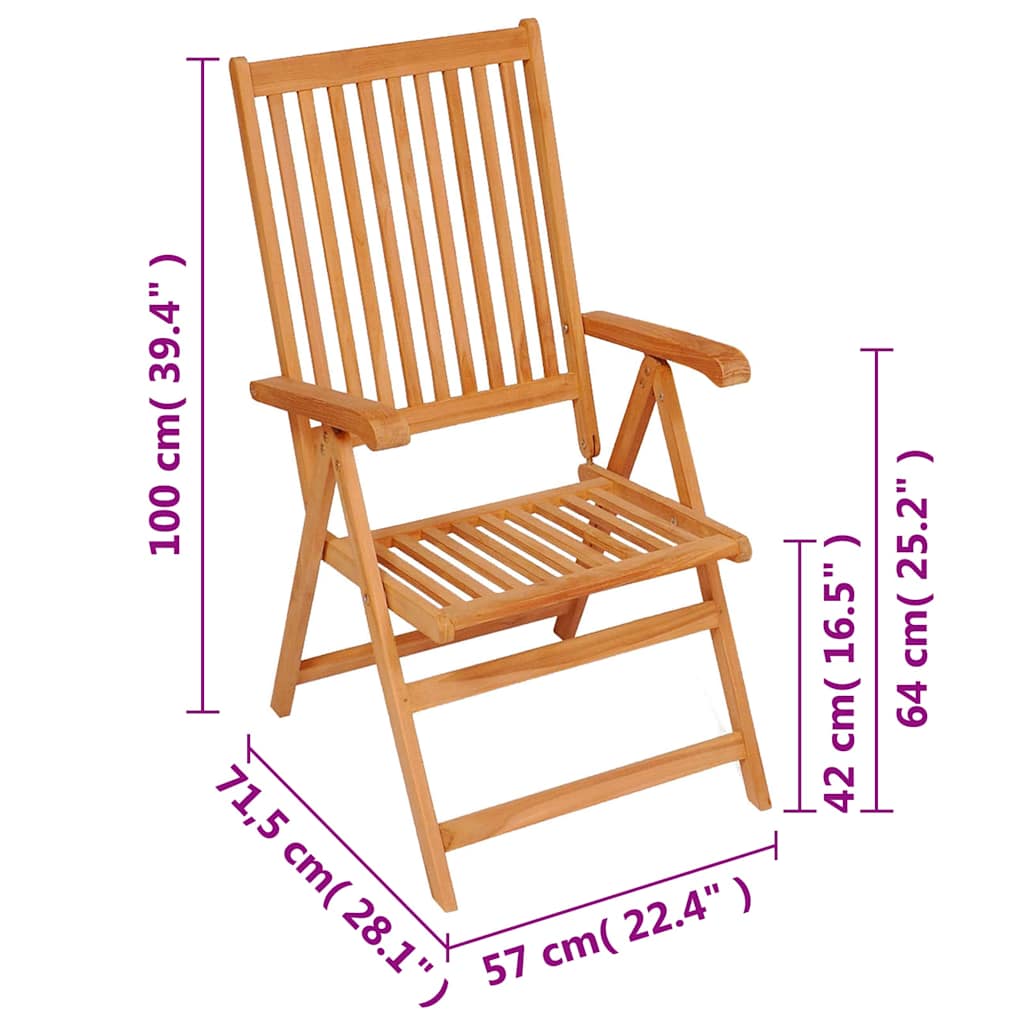 vidaXL Reclining Folding Chairs 8 pcs Solid Teak Wood