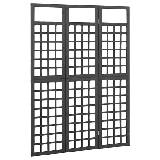 316482 vidaXL 3-Panel Room Divider/Trellis Solid Fir Wood Black 121x180 cm