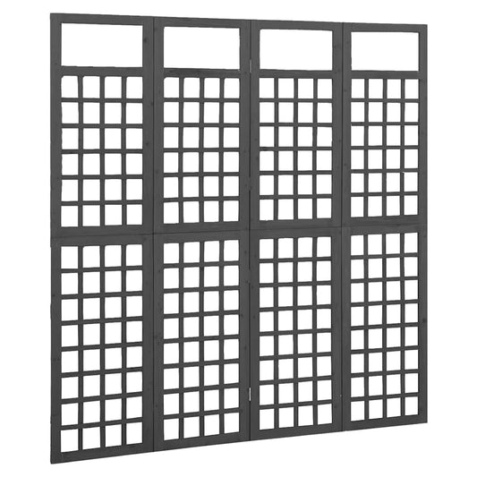 316483 vidaXL 4-Panel Room Divider/Trellis Solid Fir Wood Black 161x180 cm