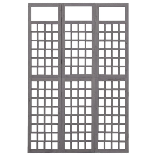 vidaXL 3-Panel Room Divider/Trellis Solid Fir Wood Grey 121x180 cm