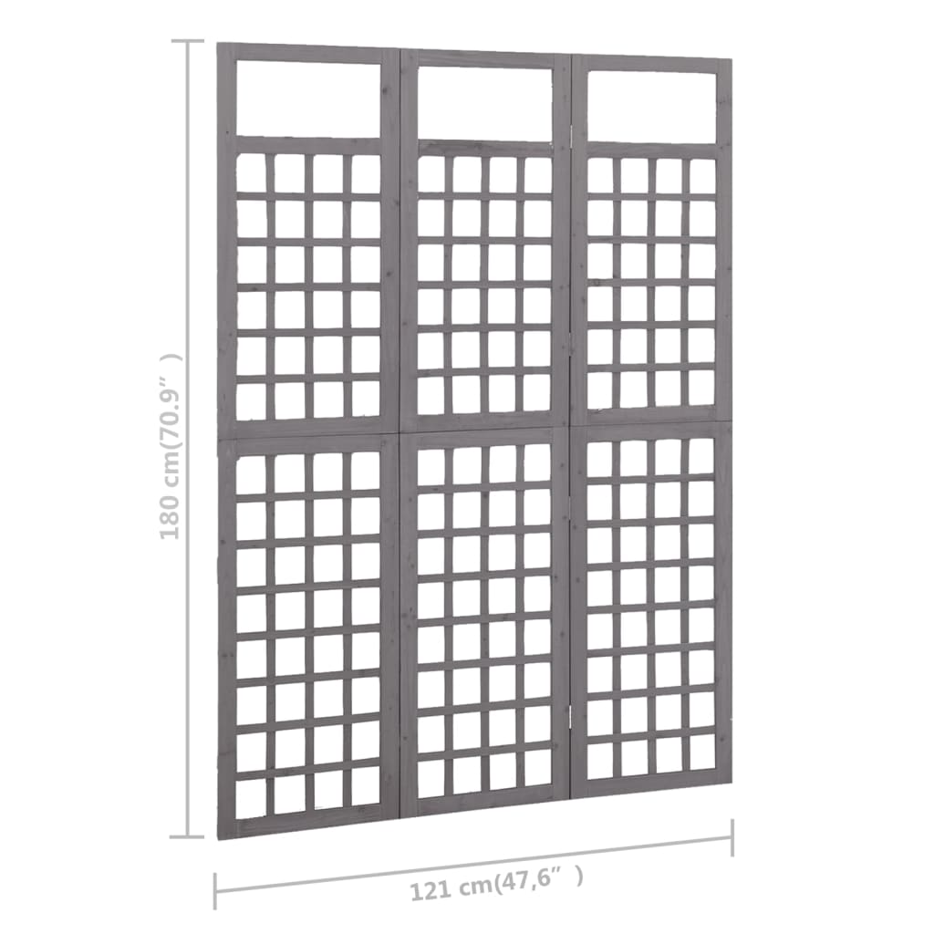 vidaXL 3-Panel Room Divider/Trellis Solid Fir Wood Grey 121x180 cm