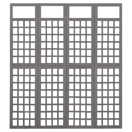 vidaXL 4-Panel Room Divider/Trellis Solid Fir Wood Grey 161x180 cm