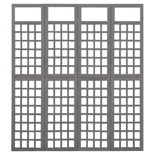 316487 vidaXL 4-Panel Room Divider/Trellis Solid Fir Wood Grey 161x180 cm