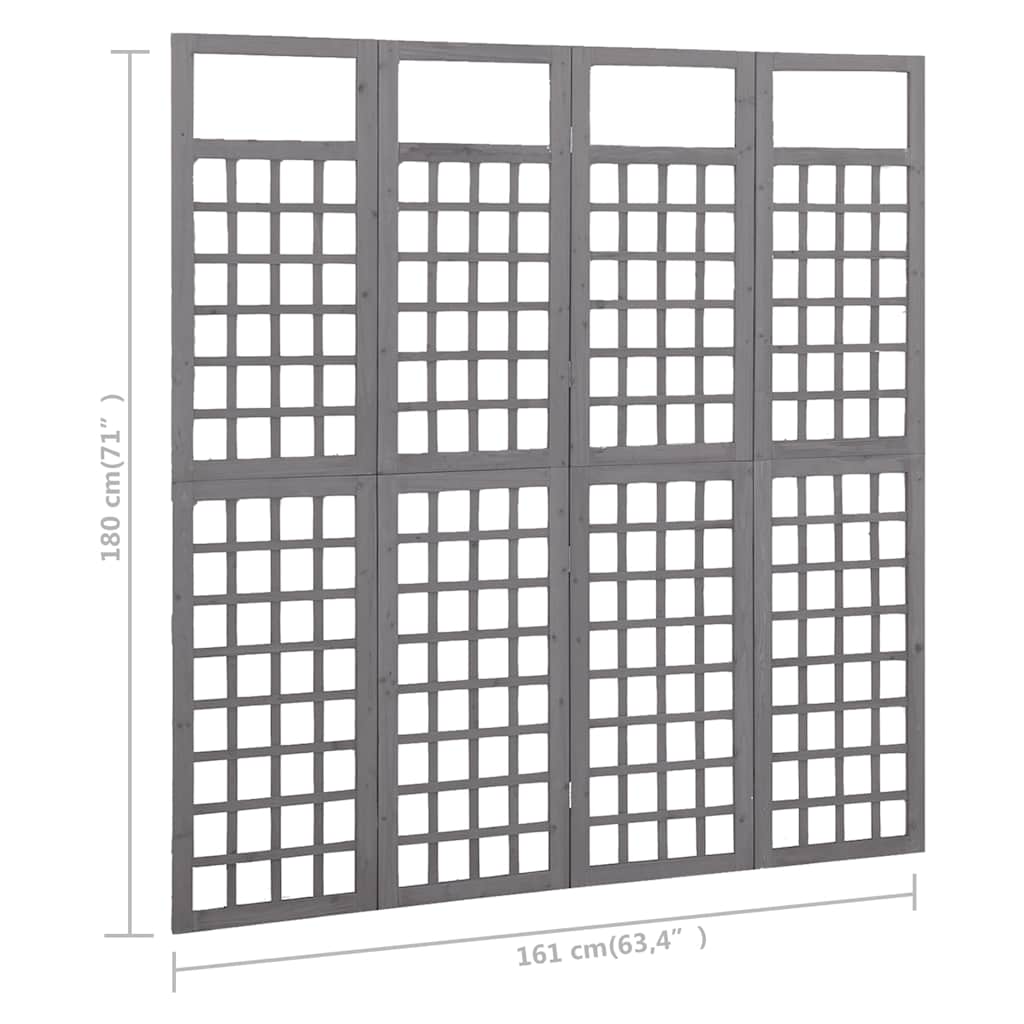 316487 vidaXL 4-Panel Room Divider/Trellis Solid Fir Wood Grey 161x180 cm