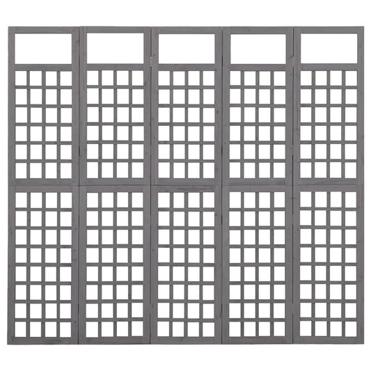 316488 vidaXL 5-Panel Room Divider/Trellis Solid Fir Wood Grey 201,5x180 cm