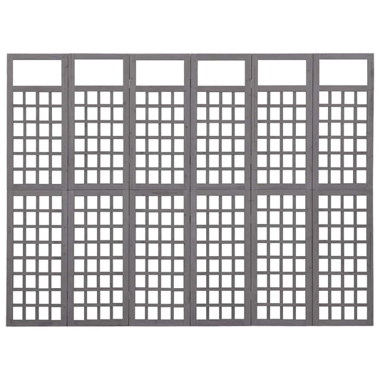 316489 vidaXL 6-Panel Room Divider/Trellis Solid Fir Wood Grey 242,5x180 cm