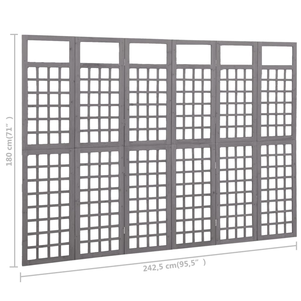 vidaXL 6-Panel Room Divider/Trellis Solid Fir Wood Grey 242.5x180 cm