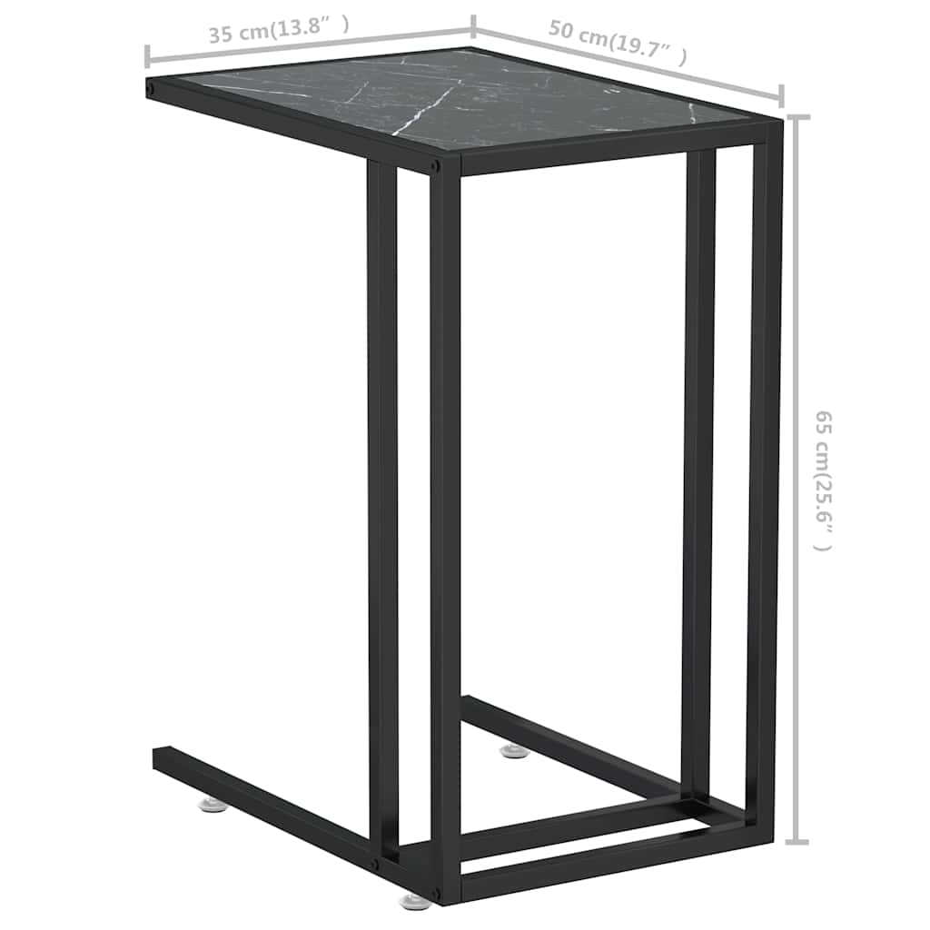 vidaXL Computer Side Table Black Marble 50x35x65 cm Tempered Glass