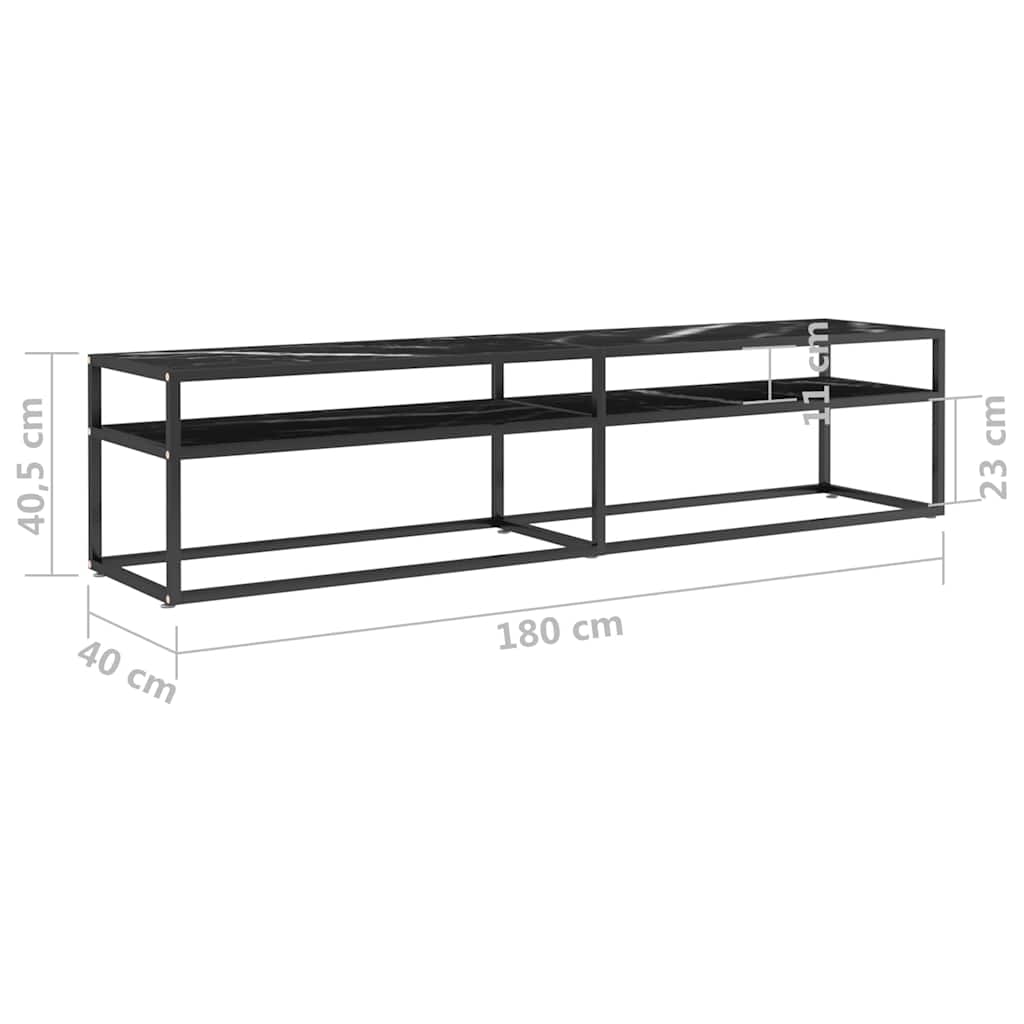 vidaXL TV Cabinet Black Marble 180x40x40,5 cm Tempered Glass