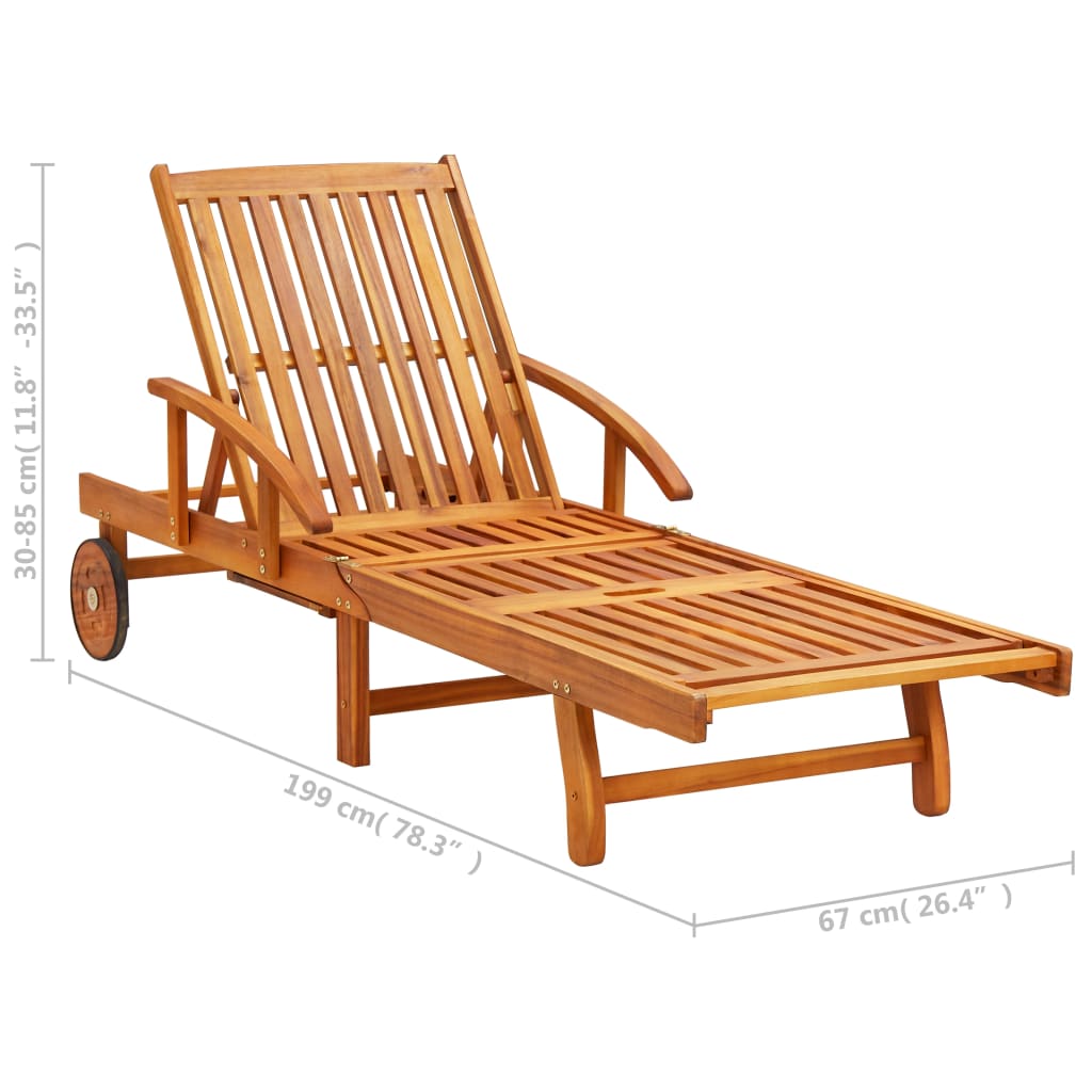 vidaXL Sun Lounger | Brown | Solid Acacia Wood | Standard Sun Lounger Size