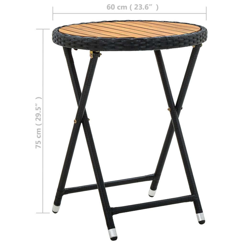 vidaXL Tea Table | Black | PE Rattan | Small | Foldable | Tea Table | Round