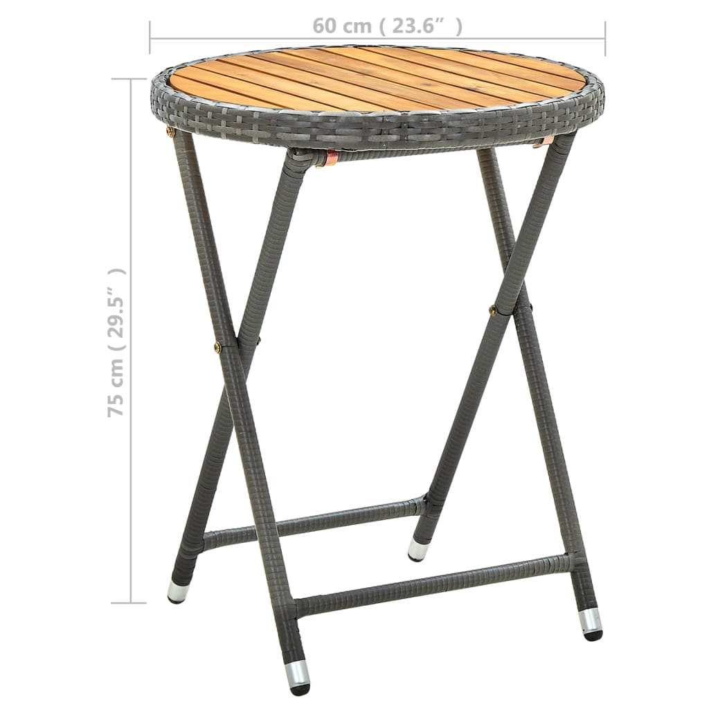 vidaXL Tea Table Grey 60 cm Poly Rattan and Solid Acacia Wood