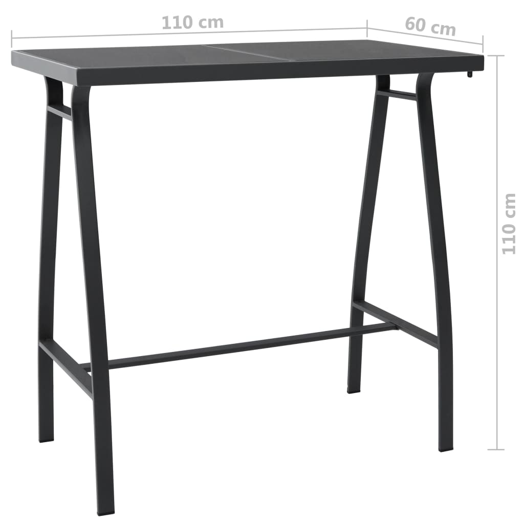 vidaXL Garden Bar Set | Black and dark grey | Tempered glass, steel, textilene