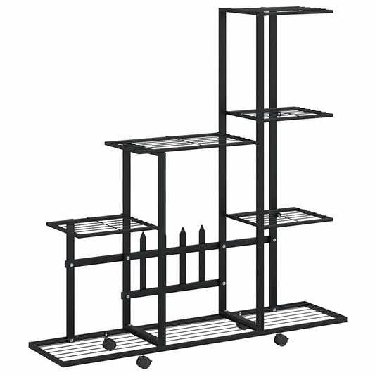 336114 vidaXL Flower Stand with Wheel 94,5x25x92,5 cm Black Metal