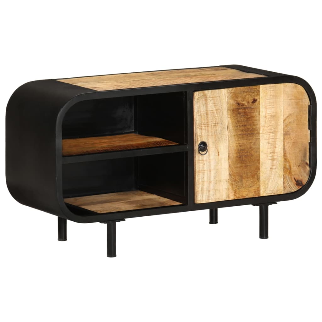 vidaXL Tv Cabinet | Black, Natural Wood | Rough Mango Wood, Iron | Medium