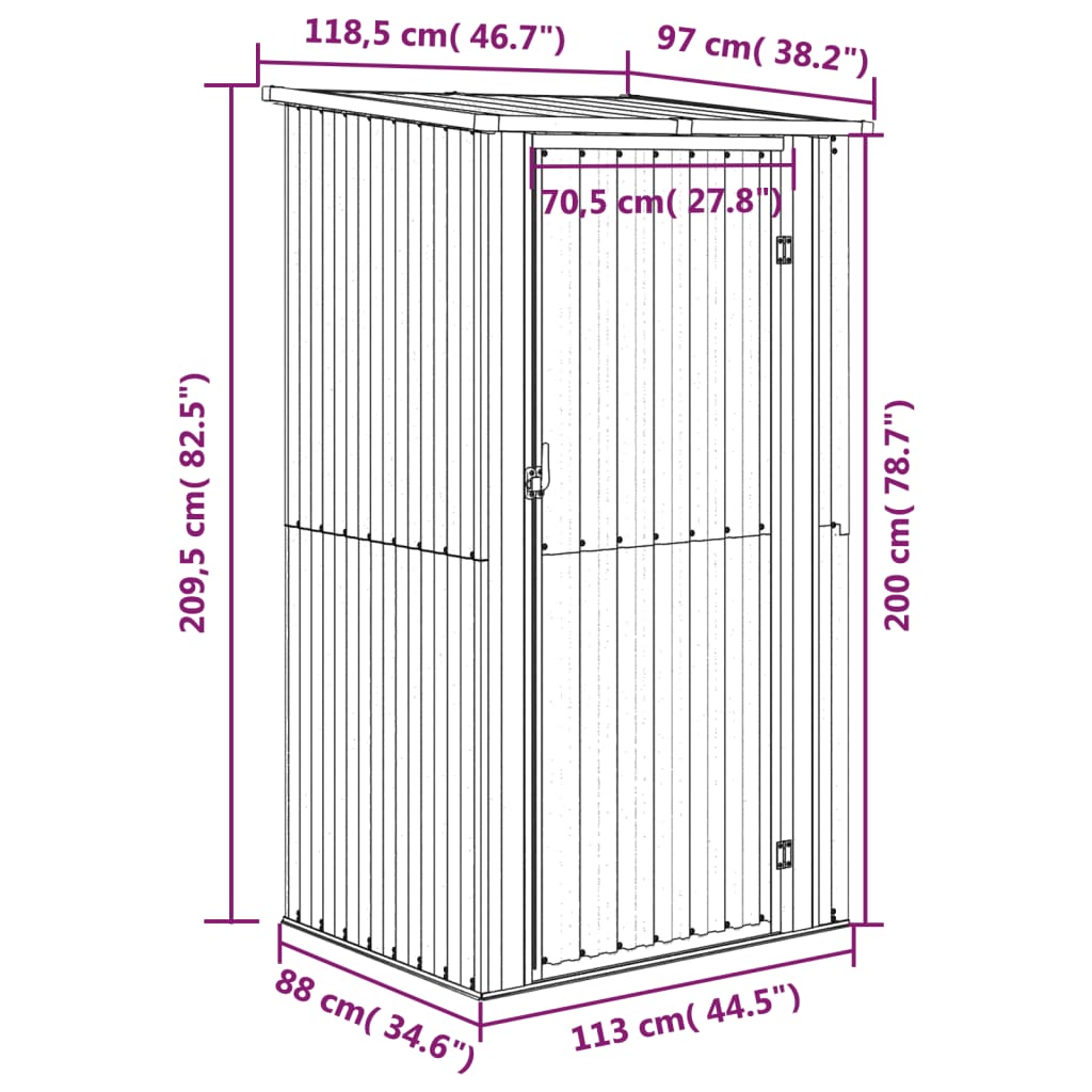 150899 vidaXL Garden Shed Green 118,5x97x209,5 cm Galvanised Steel