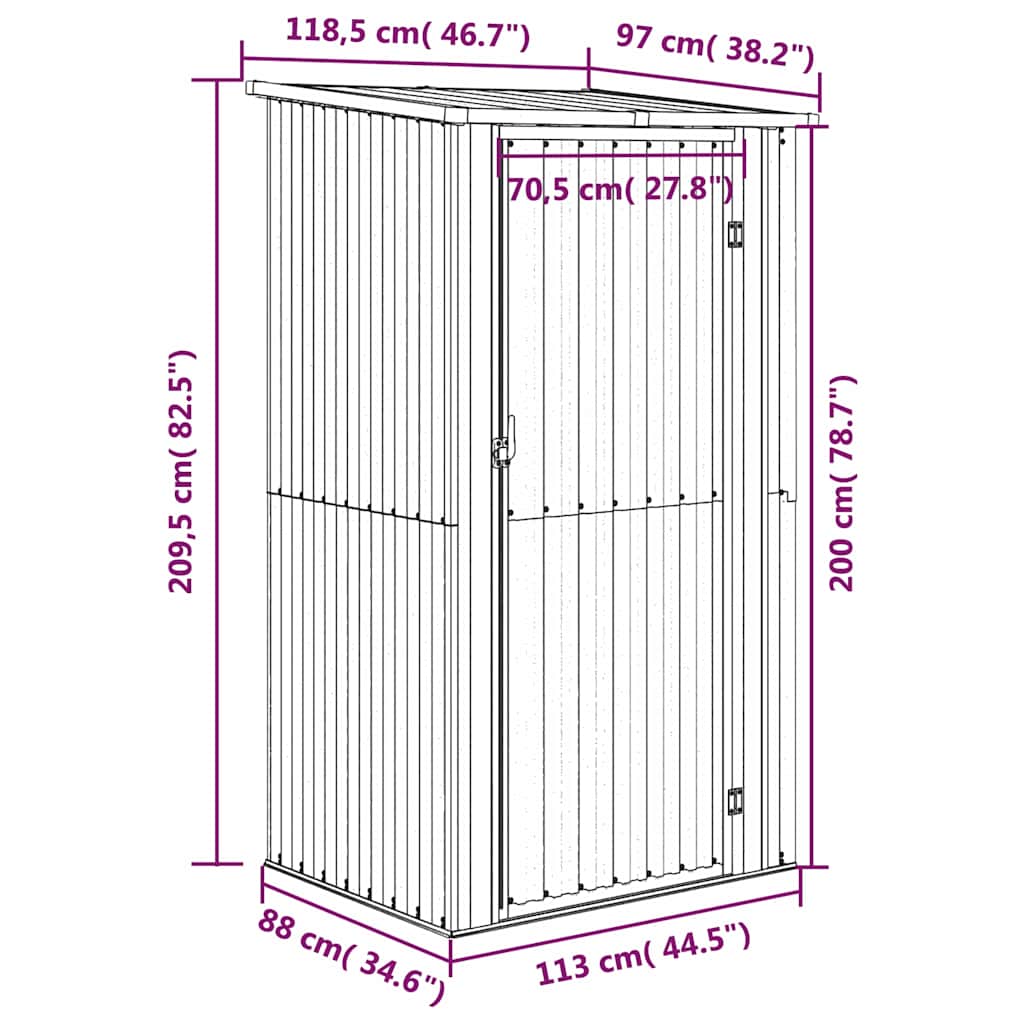 vidaXL Garden Shed Brown 118,5x97x209,5 cm Galvanised Steel