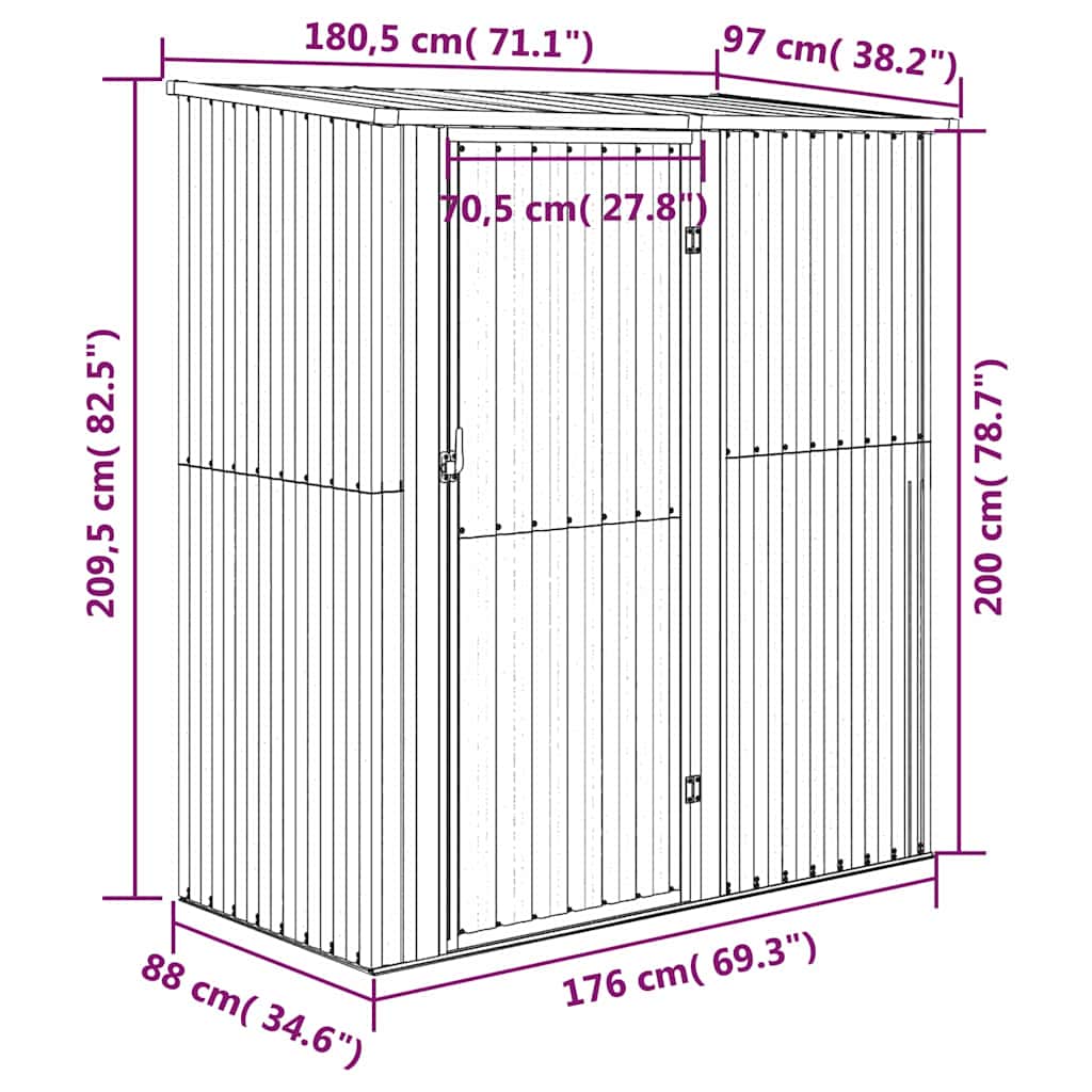 vidaXL Garden Shed 180.5x97x209.5 cm Galvanised Steel Wooden Look