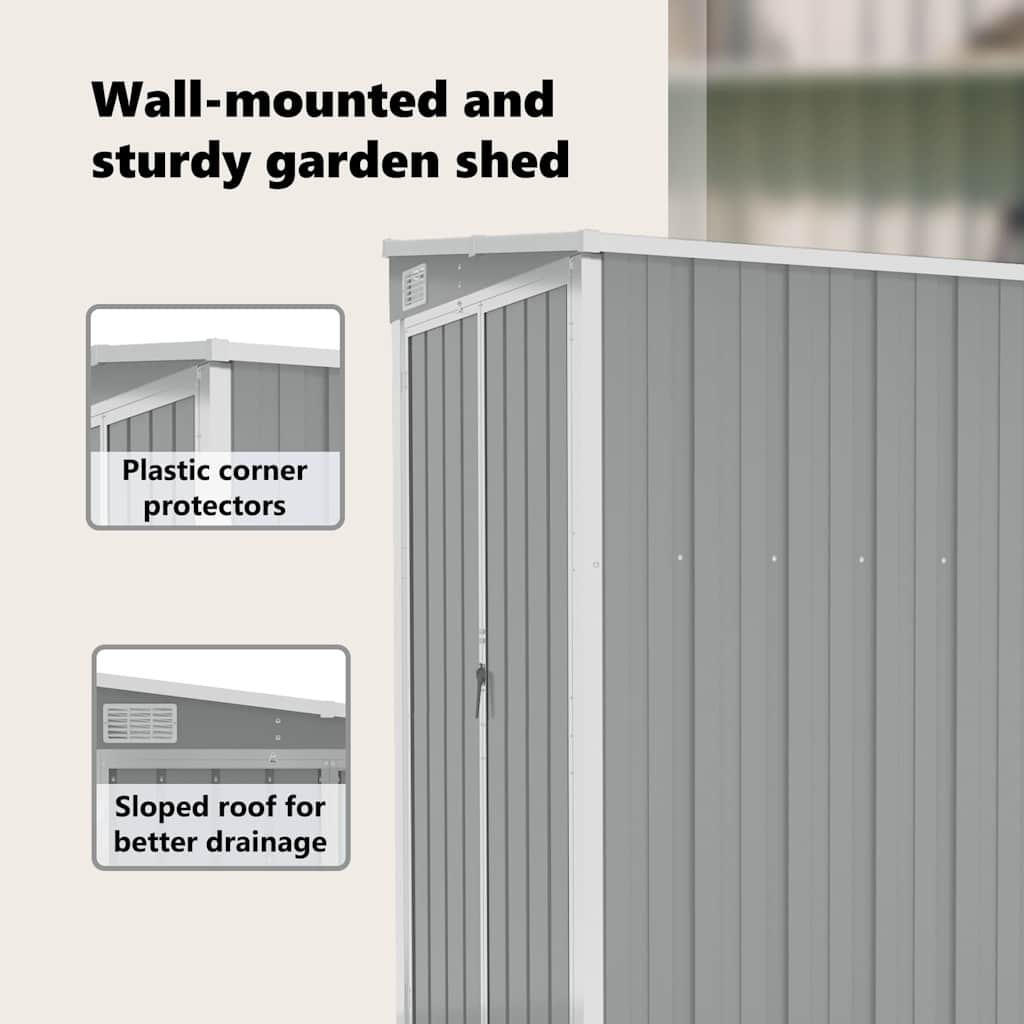 vidaXL Wall-mounted Garden Shed Grey 118x100x178 cm Galvanised Steel