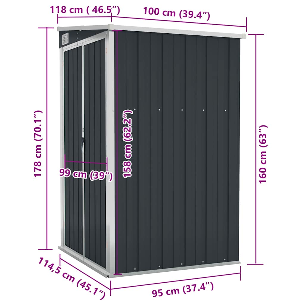vidaXL Wall-mounted Garden Shed Anthracite 118x100x178 cm Steel