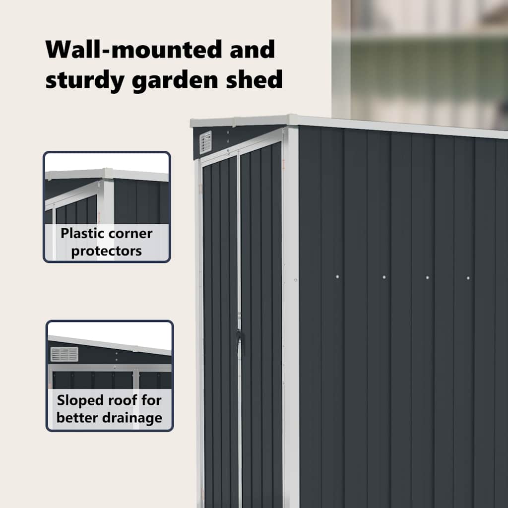vidaXL Wall-mounted Garden Shed Anthracite 118x100x178 cm Steel