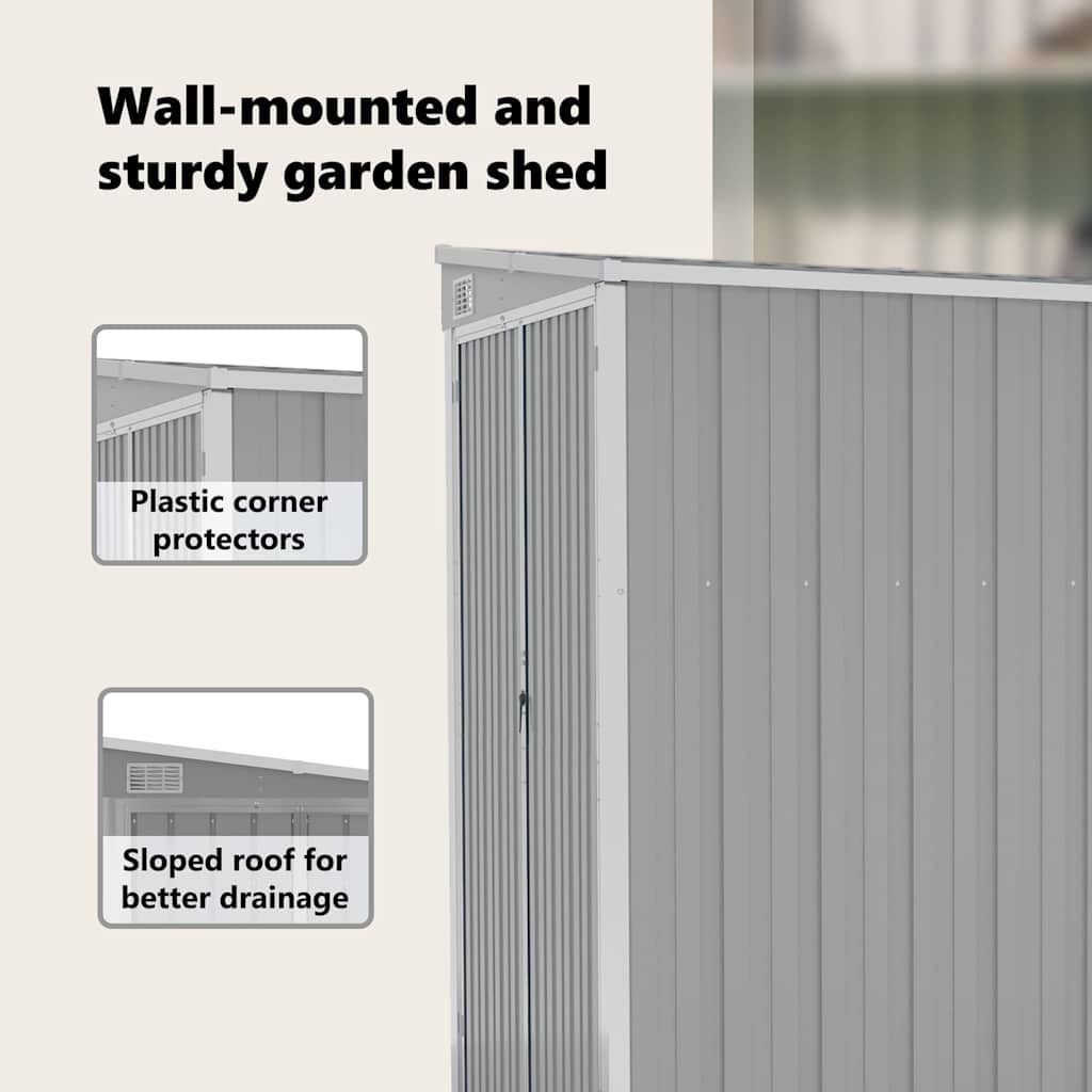 vidaXL Wall-mounted Garden Shed Grey 118x194x178 cm Galvanised Steel