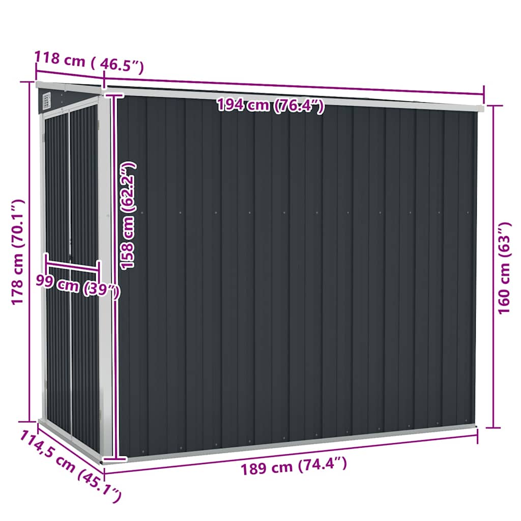 vidaXL Wall-mounted Garden Shed Anthracite 118x194x178 cm Steel