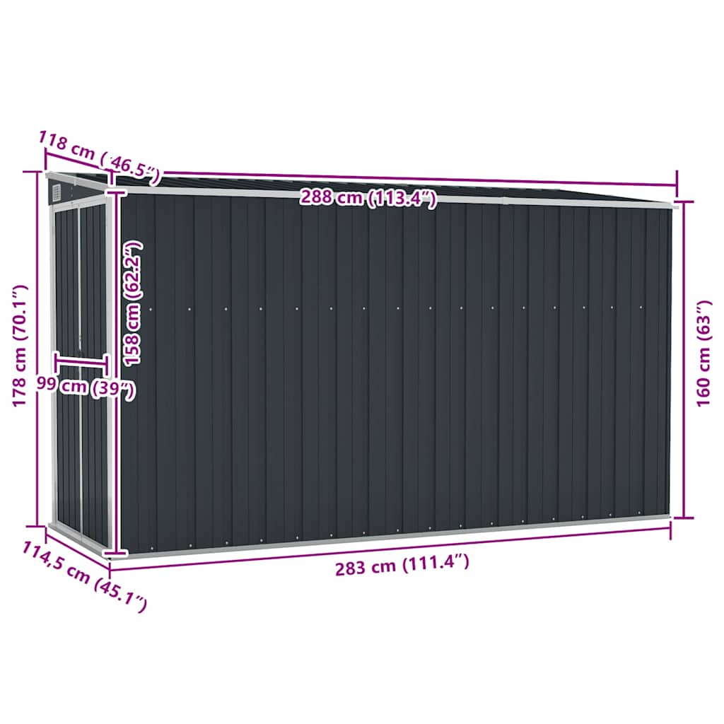 vidaXL Wall-mounted Garden Shed Anthracite 118x288x178 cm Steel