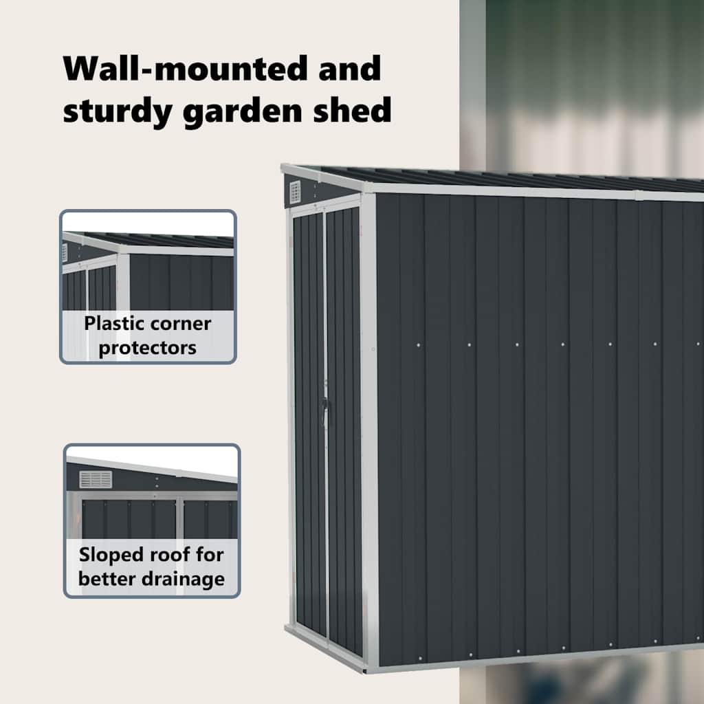 vidaXL Wall-mounted Garden Shed Anthracite 118x288x178 cm Steel