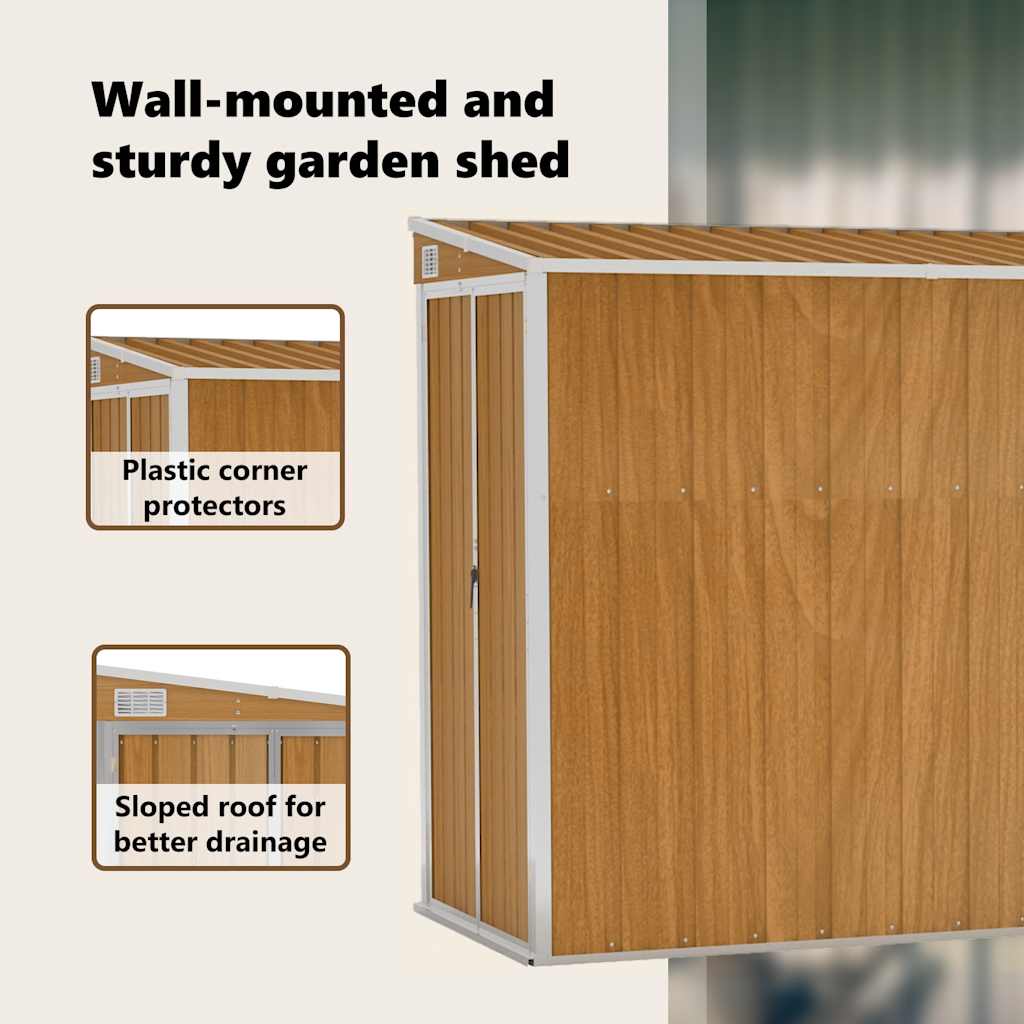 vidaXL Wall-mounted Garden Shed Brown 118x382x178 cm Galvanised Steel