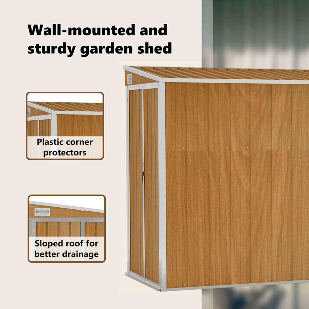 vidaXL Wall-mounted Garden Shed Brown 118x382x178 cm Galvanised Steel