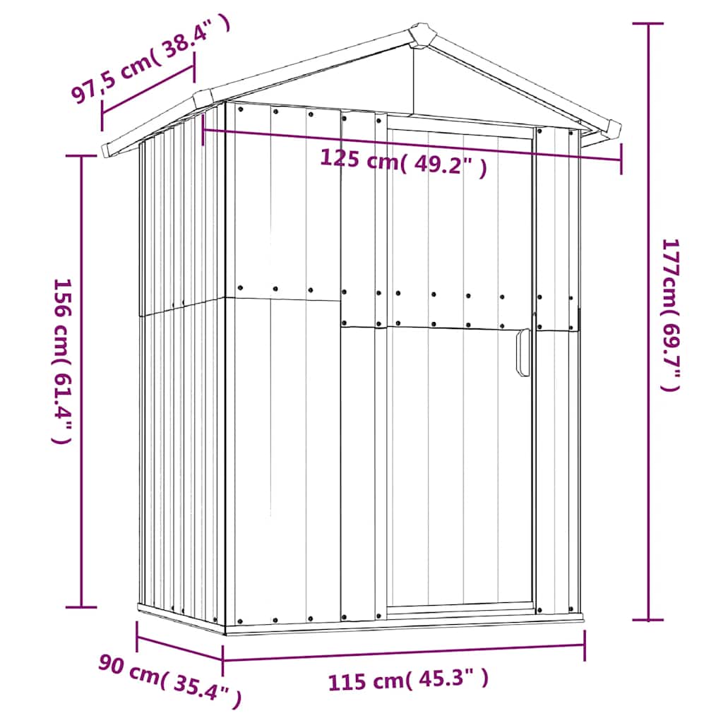 vidaXL Garden Shed Grey 126x97.5x177 cm Galvanised Steel
