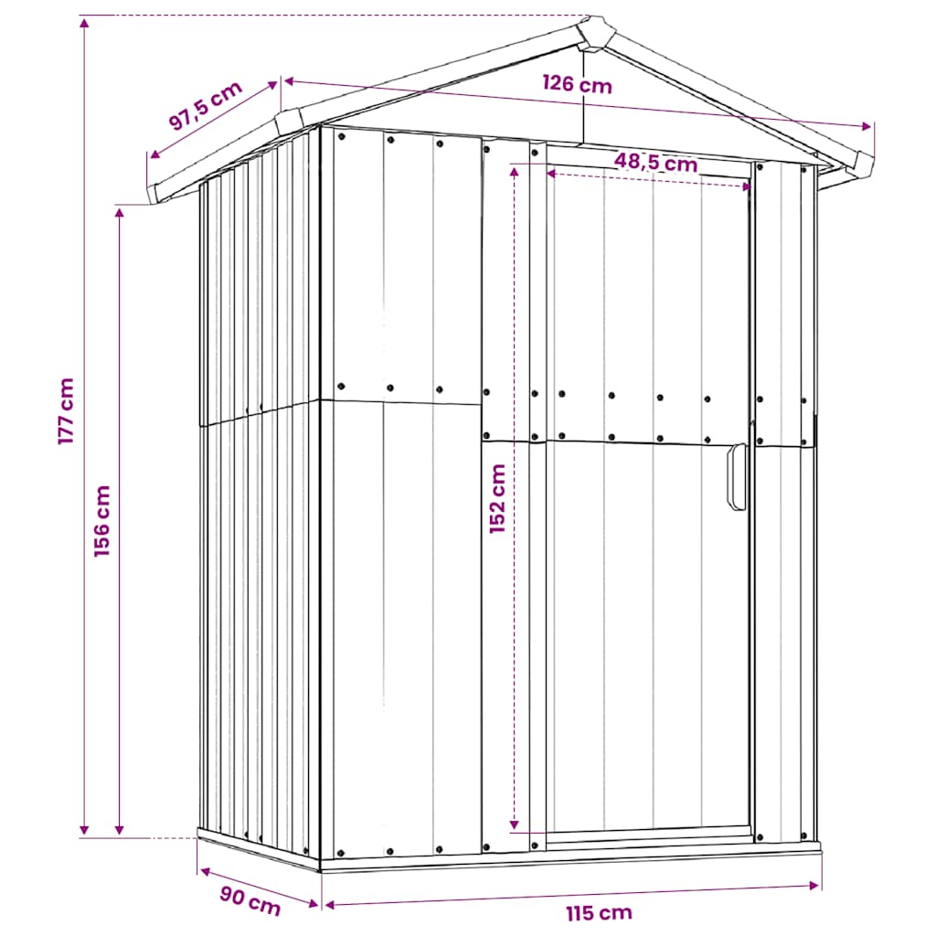 vidaXL Garden Shed Grey 126x97.5x177 cm Galvanised Steel
