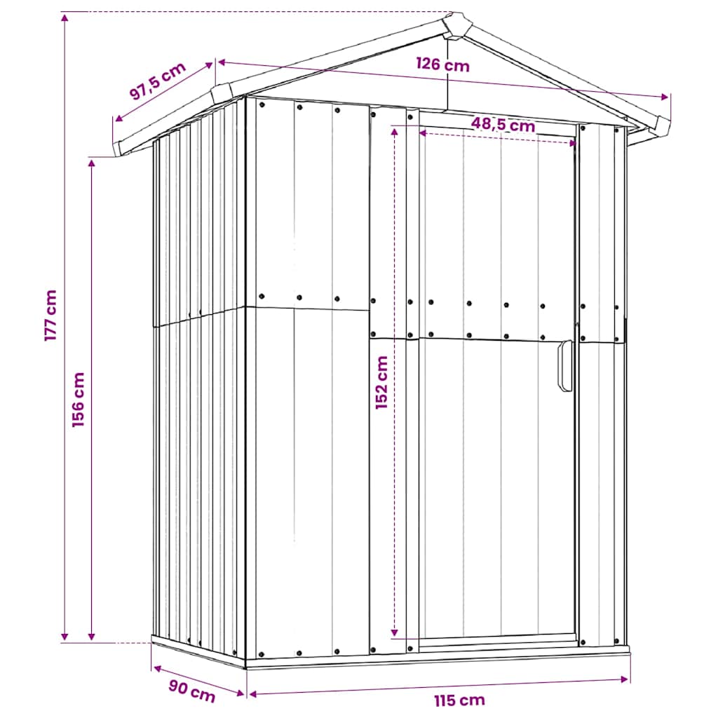 vidaXL Garden Shed Grey 126x97,5x177 cm Galvanised Steel
