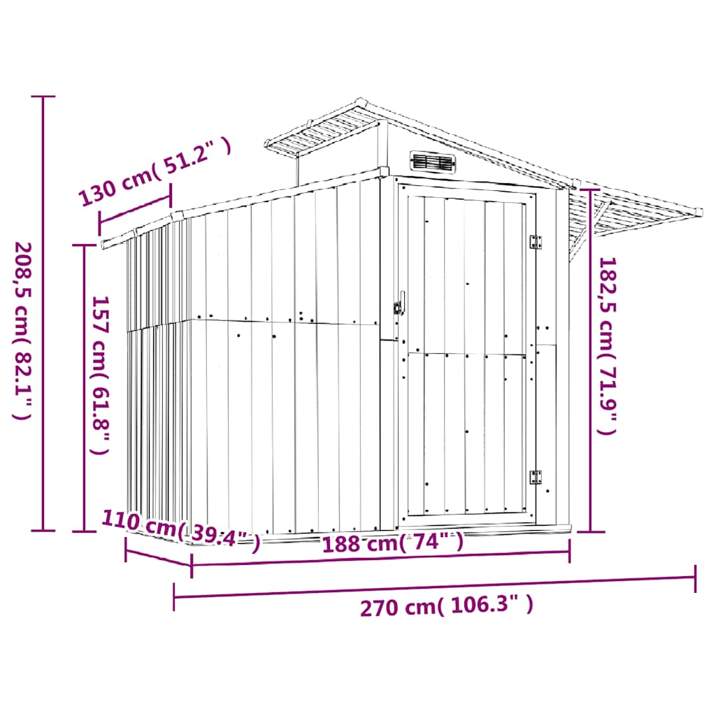 vidaXL Garden Shed Anthracite 270x130x208.5 cm Galvanised Steel