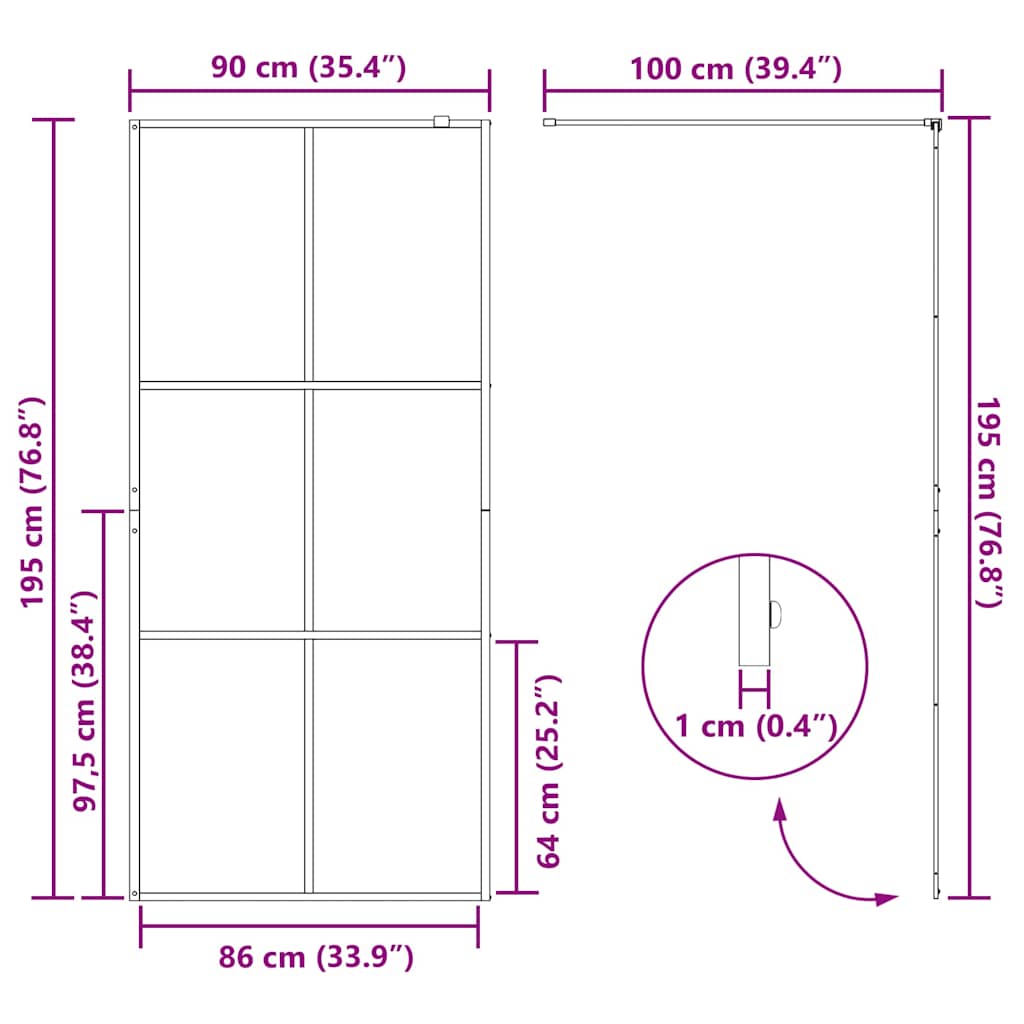 151024 vidaXL Walk-in Shower Wall with Clear ESG Glass 90x195 cm Black