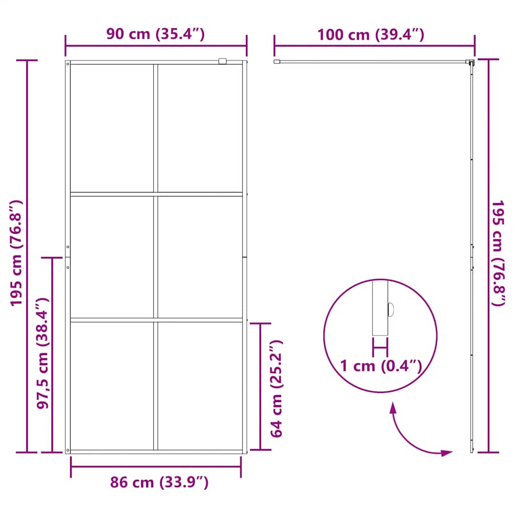 vidaXL Walk-in Shower Wall with Clear ESG Glass 90x195 cm Black