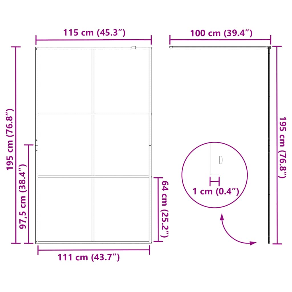 vidaXL Walk-in Shower Wall with Clear ESG Glass 115x195 cm Black