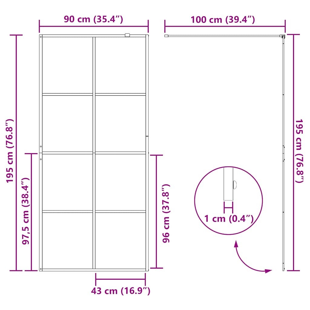 vidaXL Walk-in Shower Wall with Clear ESG Glass 90x195 cm Black