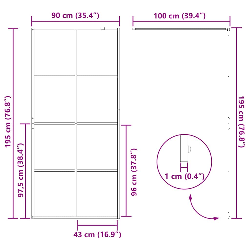 151034 vidaXL Walk-in Shower Wall with Clear ESG Glass 90x195 cm Black