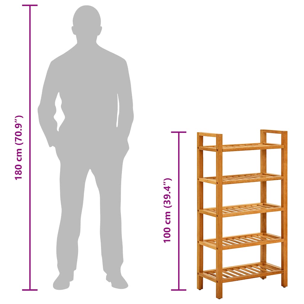 vidaXL Shoe Rack with 5 Shelves 50x27x100 cm Solid Oak Wood