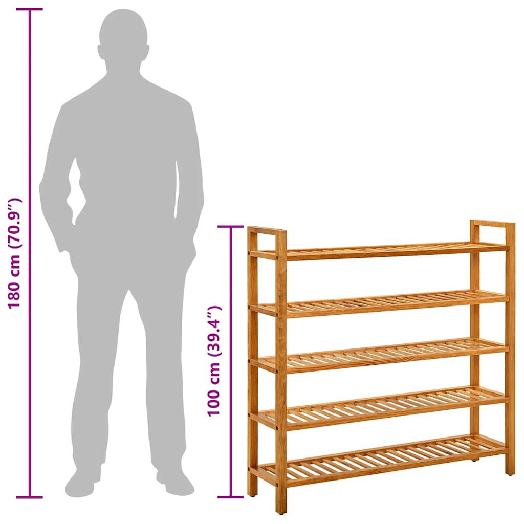 vidaXL Shoe Rack with 5 Shelves 100x27x100 cm Solid Oak Wood