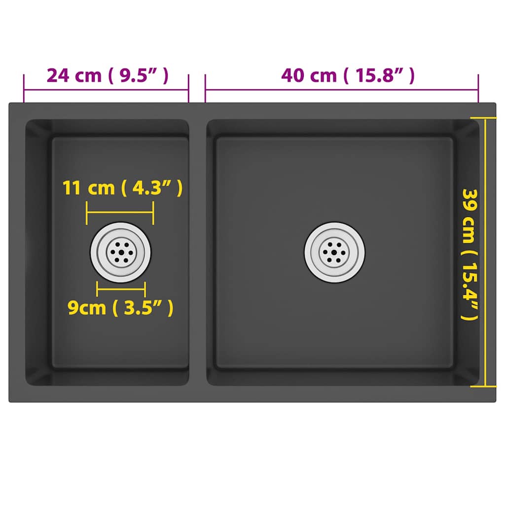 51562 vidaXL Kitchen Sink Black Stainless Steel