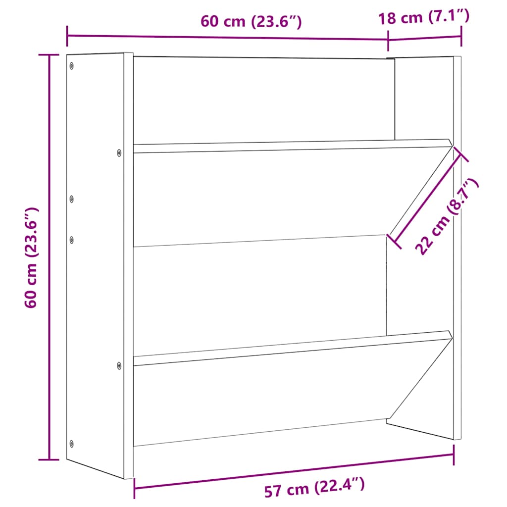 vidaXL Wall Shoe Cabinets 2 pcs Concrete Grey 60x18x60 cm Engineered Wood