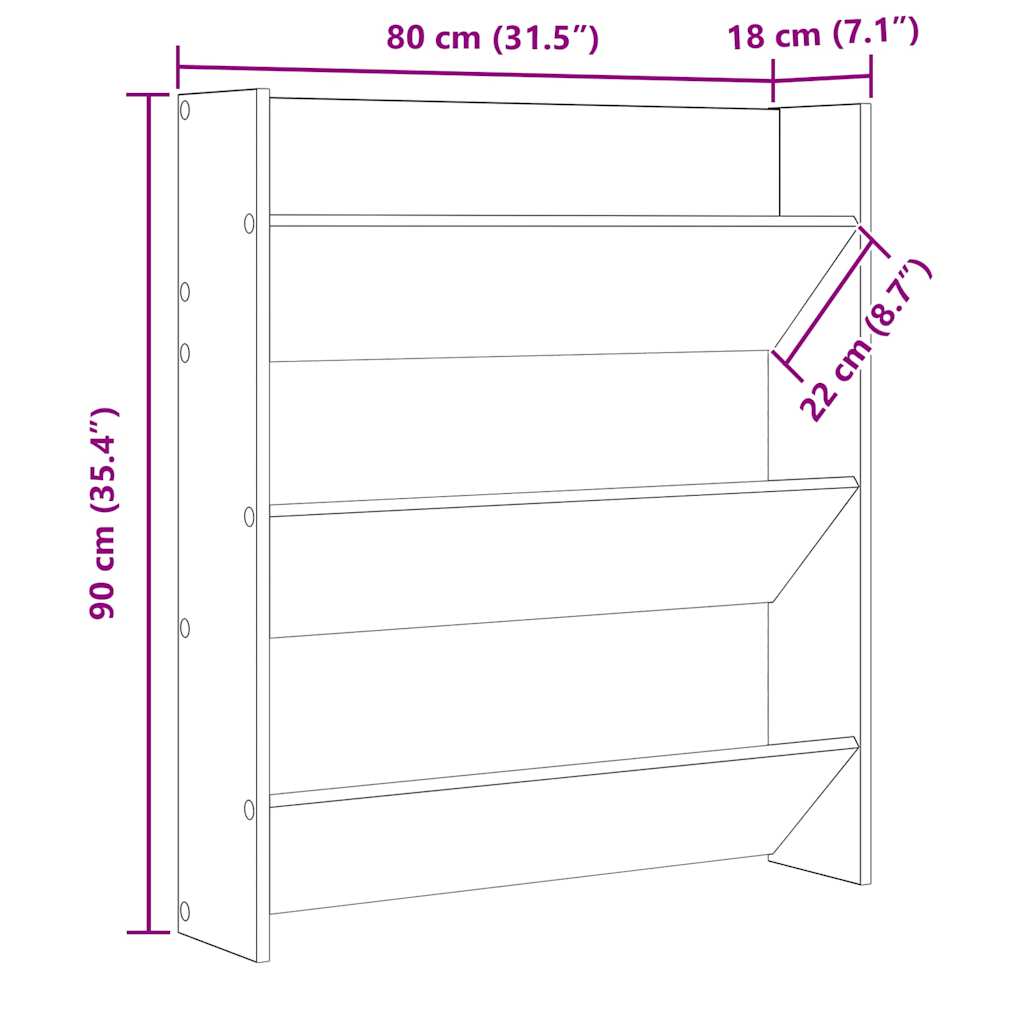 806785 vidaXL Wall Shoe Cabinet Concrete Grey 80x18x90 cm Engineered Wood
